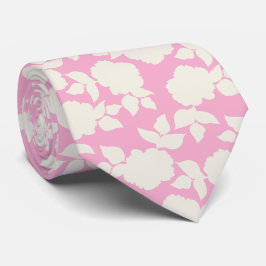 Gravata Elegante padrão floral rosa claro e branco