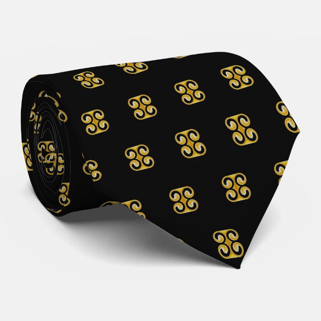 Gravata Elegante Padrão Preto Amarelo Real (Rolled)