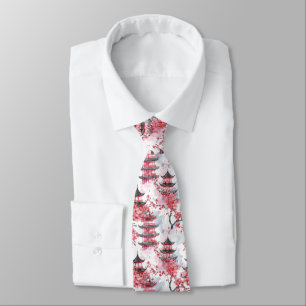 Gravata Elegante Pagode Chinesa Flor de Cerejeira