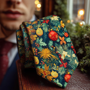 Gravata Elegante Pinheiro de Natal e Botânica de Poinsetti