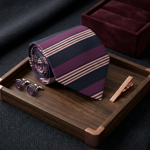 Gravata Elegante Plum & Navy Multi-Listra