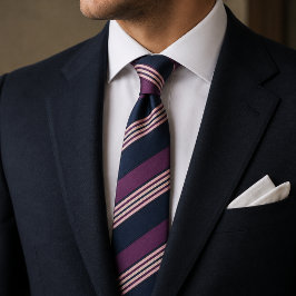 Gravata Elegante Plum & Navy Multi-Listra