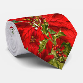 Gravata Elegante Poinsettia e Feriado em Floco de Neve