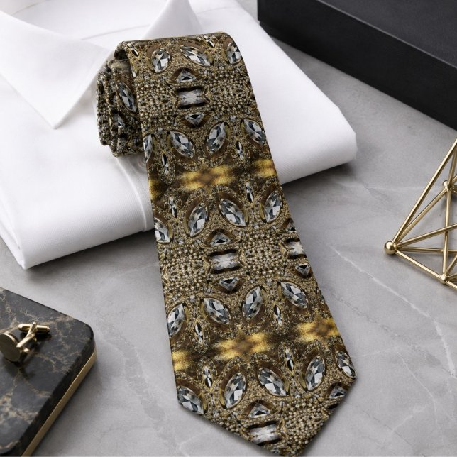 Gravata elegante prata cinza dourado preto art déco (elegant silver grey gold black art deco neck tie)