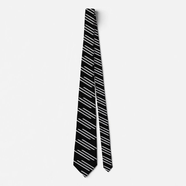 Gravata Elegante Preto com 3 Listras Brancas (Frente)