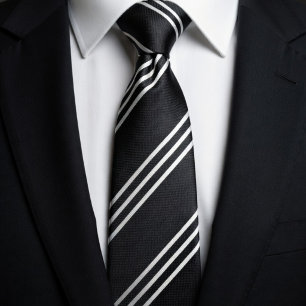 Gravata Elegante Preto com 3 Listras Brancas