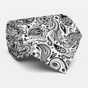 Gravata Elegante Preto Sobre Padrão De Paisley Floral Bran