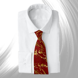 Gravata Elegante Red Dourado Faux Marble Christmas