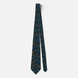 Gravata Elegante Redemoinho Abstrato Azul-Marinho e Dourad