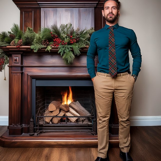 Gravata Elegante Rich Dk Xadrez Cranberry Blue Teal Holida (Elegant Rich Dark Plaid Fall Winter Holiday Pattern Necktie - Cranberry, Dark Blue, Dark Teal )