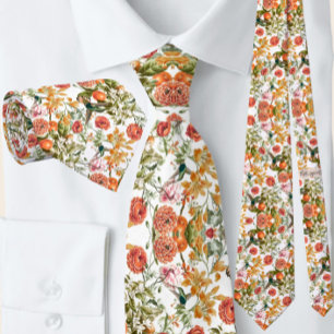 Gravata Elegante Sage Green Terracotta Floral Hummingbird