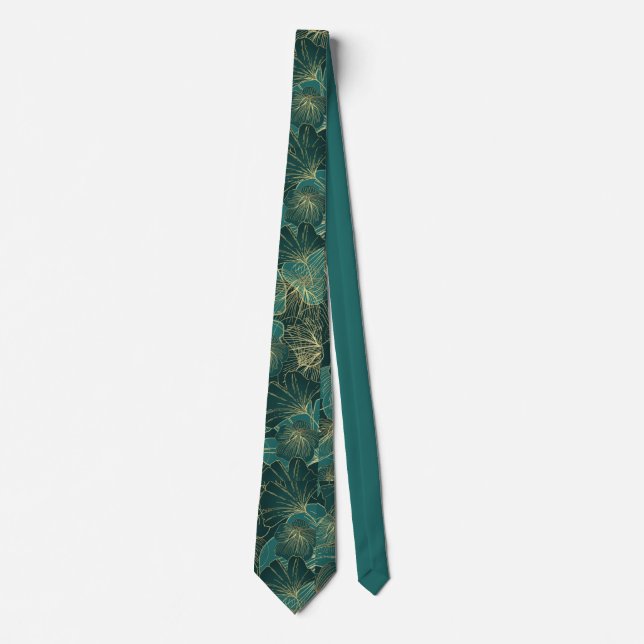Gravata Elegante Teal Seagreen Padrão Floral (Frente)