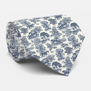 Gravata Elegante Toile Azul Vintage Cavalos País