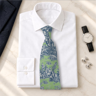 Gravata Elegante Toile De Jouy Azul Verde Vintage