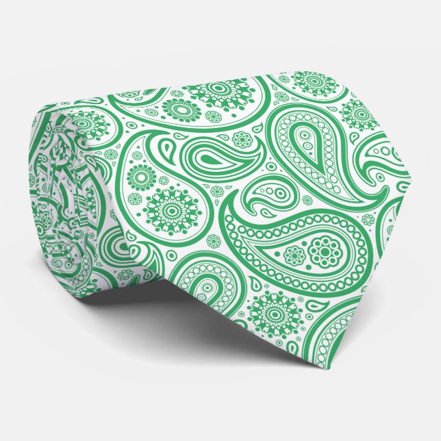 Gravata Elegante verde e branco Paisley Neck (Rolled)