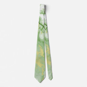 Gravata Elegante Verde Marble Faux Efeito Luminoso Dourado