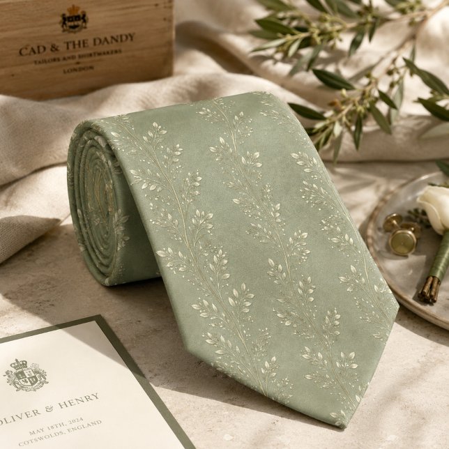 Gravata Elegante Vide Verde Sábio Delicada Botânica (Criador carregado)