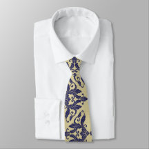 Elegante vintage damask marinho Monograma amarelo 