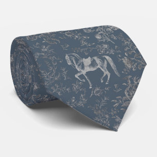 Gravata Elegante Vintage Steel Blue Horse Floral