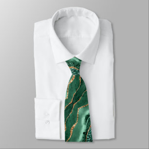 Gravata Emerald Green Dourado Glitter Sparkly Marble Tie