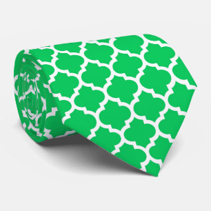 Gravata Emerald Green White Quatrefoil Marroquino Padrão #