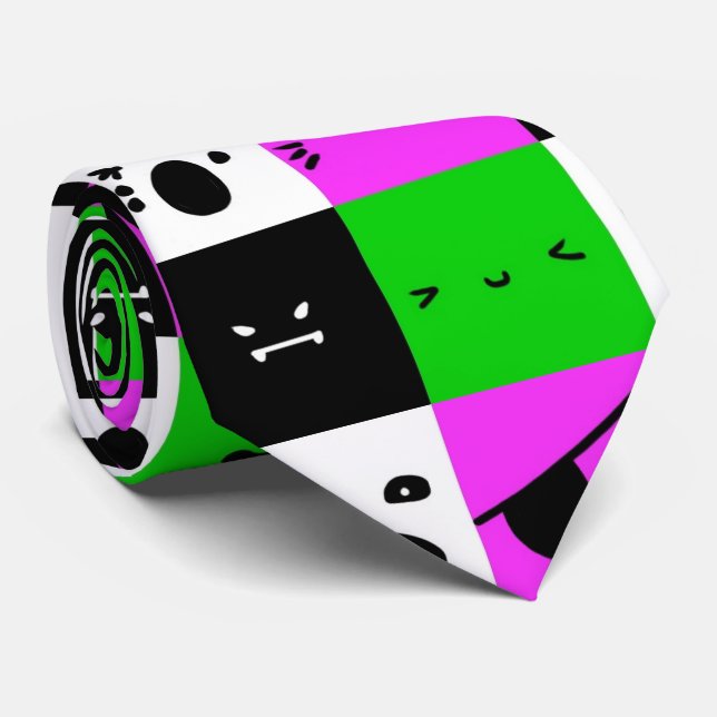 Gravata Emoji Roça Kawaii Verde Roxo preto (Rolled)