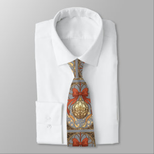 Gravata Enfeite de Natal Vermelho e Bege Art Nouveau 