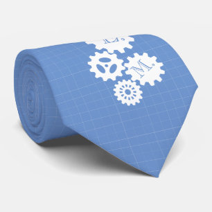 Gravata Engenheiro do estilo Blueprint Monograma Skyblue