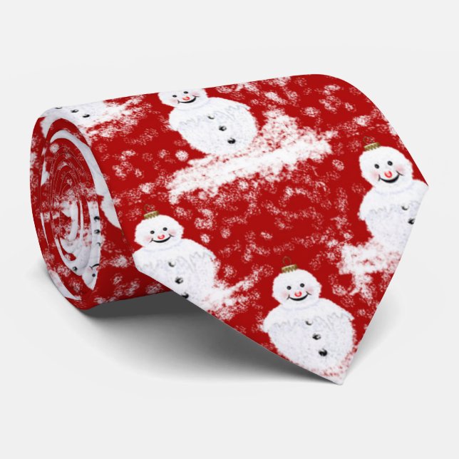 Gravata Engraçado, bonitinho sorrindo Snowmans Branco e Ve (Rolled)
