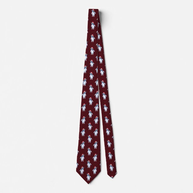 Gravata Engraçado Burgundy Penguin Tie para Amantes de os  (Frente)