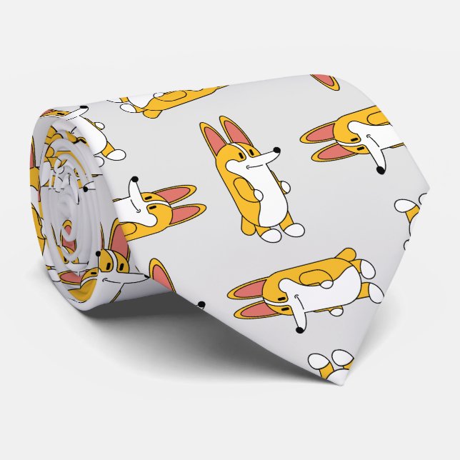 Gravata Engraçado Cartoon Corgi Pattern (Rolled)