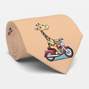 Gravata Engraçado Cartoon Giraffe Dirigindo Uma Moto,