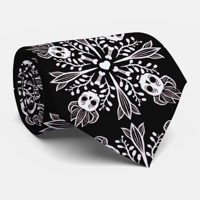 Gravata Engraçado Caveira Negra E Halloween Branco (Rolled)