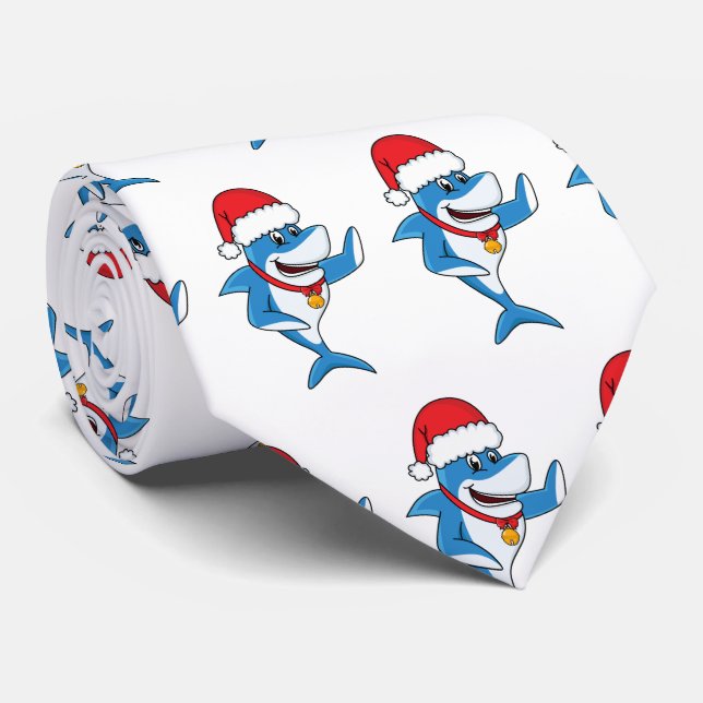 Gravata Engraçado desenho animado de tubarão de Natal (Rolled)