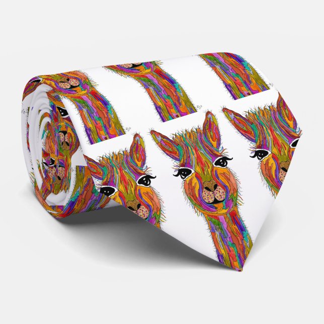 Gravata Engraçado e colorido, Llama Tie (Rolled)