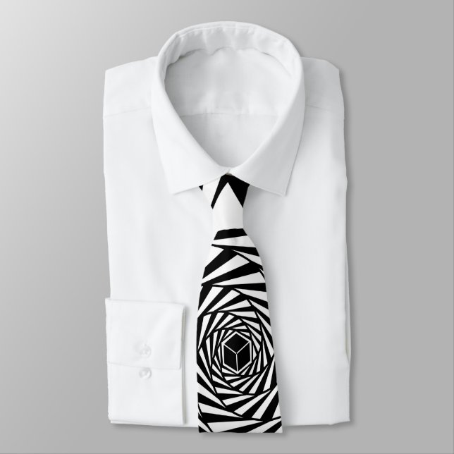 Gravata Escada em Espiral de Redemoinho Preto e Branco Abs (Amarrado)