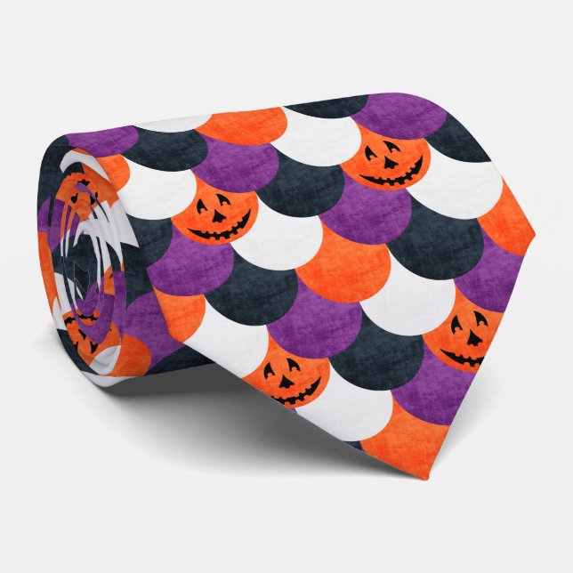Gravata Escamas de Sereia com Abóbora de Halloween (Rolled)