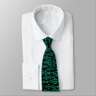 Gravata Escola de Peixes - Verde marinho em preto