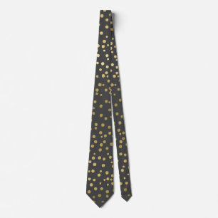 Gravata Escrito Dourado Elegante e Natal Preto Confetti