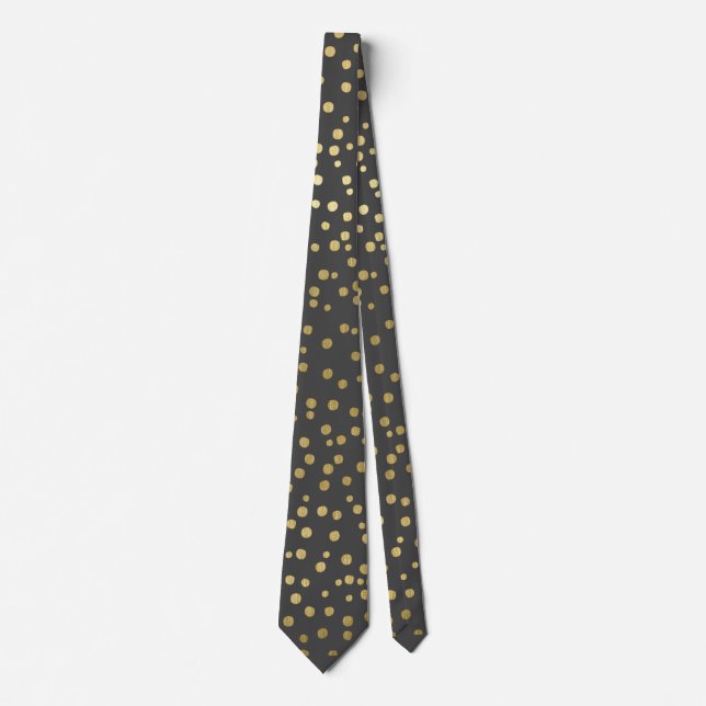 Gravata Escrito Dourado Elegante e Natal Preto Confetti (Frente)