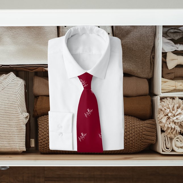 Gravata Escrito moderno com padrão branco da Borgonha (Criador carregado)