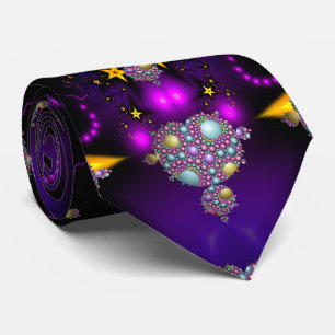 Gravata Esfera Apoloniana Fractal Mandelbrot Dourada Roxa