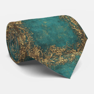 Gravata Esmeralda Antiga Verde Dourado Preto