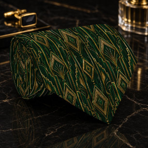 Gravata Esmeralda Verde e Ouro Art Deco Diamante