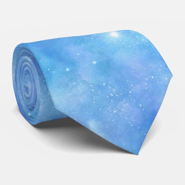 Gravata Espaço em Estrela de Aquarela Azul Galáxia (Rolled)