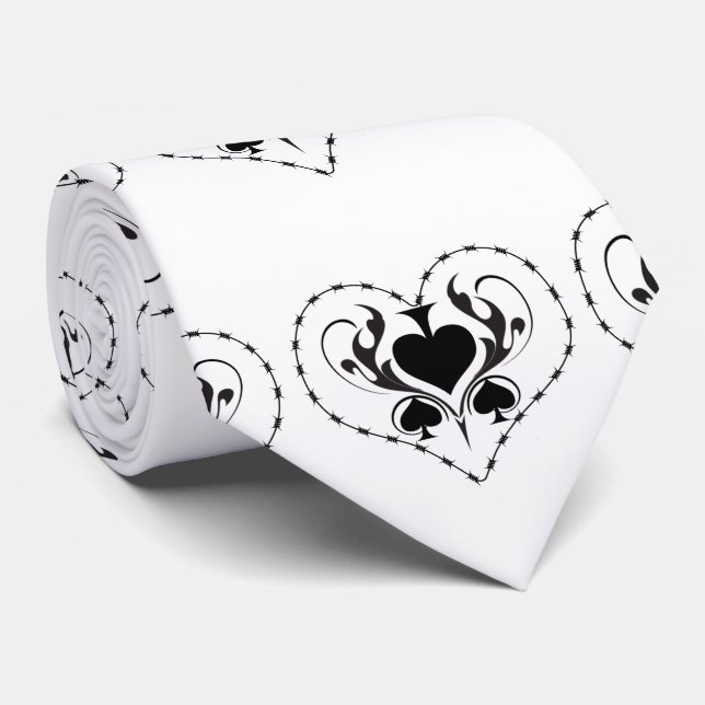 Gravata Espadas Pretas do Coração com Fio Barbed_Cove (Rolled)