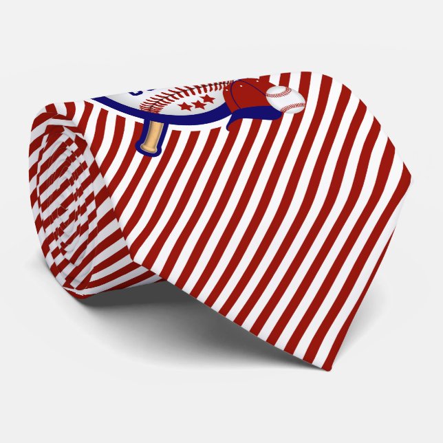 Gravata Esporte de beisebol em Listras Vermelhas e Brancas (Rolled)