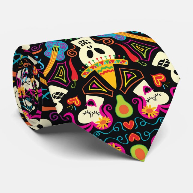 Gravata Esqueletos mexicanos celebrando o Dia dos Mortos (Rolled)