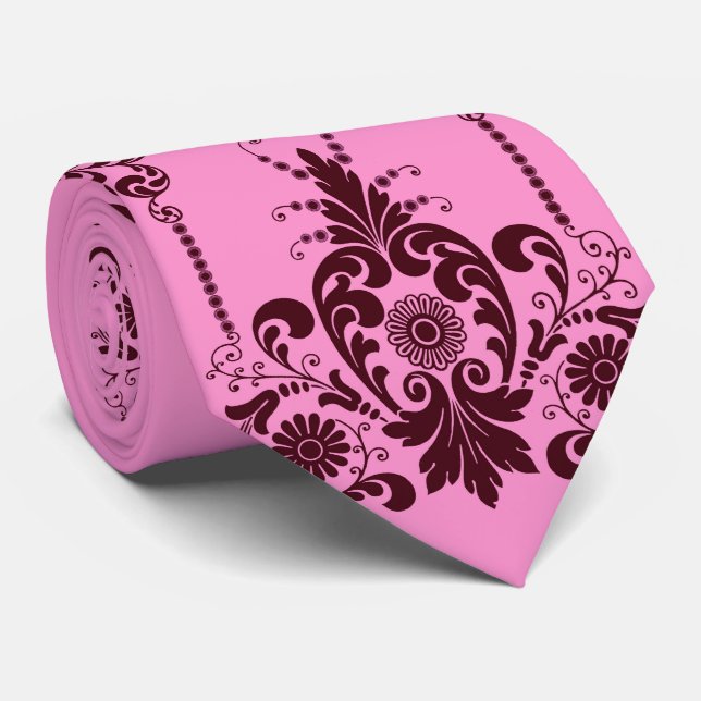 Gravata estampa de flores cor-de-rosa e arabescos (Rolled)