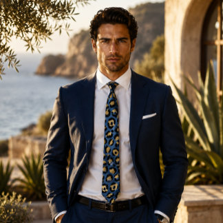 Gravata Estampa de leopardo azul e dourado